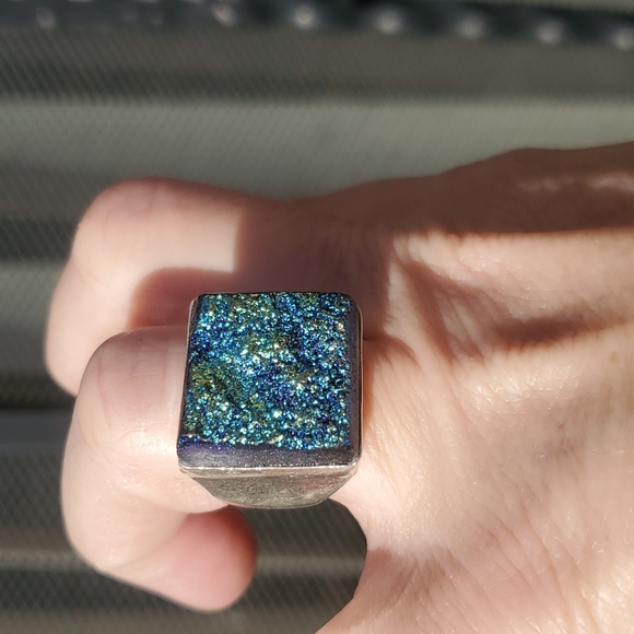 New Men's Titanium Blue Druzy 925 Silver Ring. - Picture 10 of 16